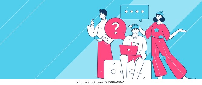 Virtuelle Zeichen Social Communication Concept Business Flat Vektor handgezeichnet
