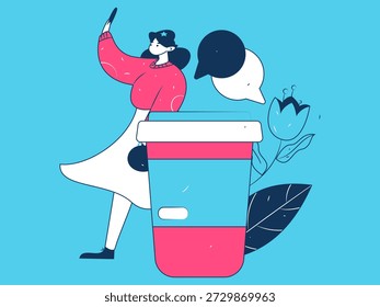 Virtual characters social communication concept business flat vector hand drawn illustration
