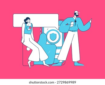 Virtual characters social communication concept business flat vector hand drawn illustration

