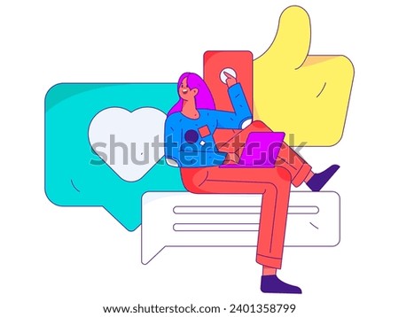 Virtual characters social communication concept business flat vector hand drawn illustration
