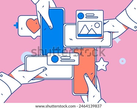 Virtual characters social communication concept business flat vector hand drawn illustration
