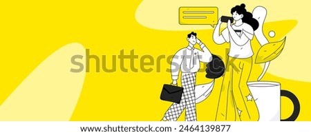 Virtual characters social communication concept business flat vector hand drawn illustration
