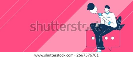 Virtual characters social communication concept business flat vector hand drawn illustration
