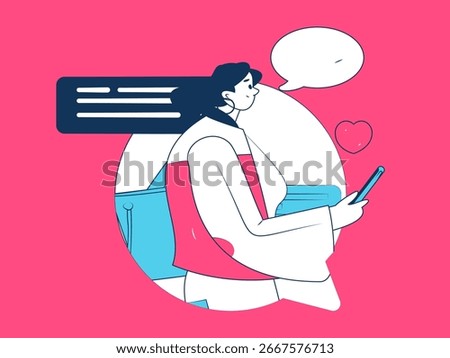 Virtual characters social communication concept business flat vector hand drawn illustration
