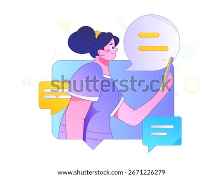 Virtual characters social communication concept business flat vector hand drawn illustration
