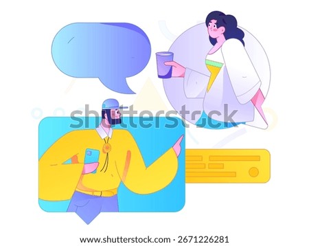 Virtual characters social communication concept business flat vector hand drawn illustration
