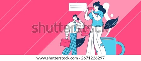 Virtual characters social communication concept business flat vector hand drawn illustration

