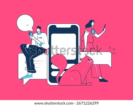 Virtual characters social communication concept business flat vector hand drawn illustration

