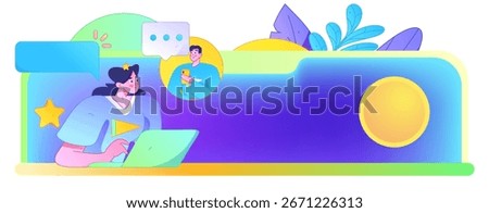 Virtual characters social communication concept business flat vector hand drawn illustration

