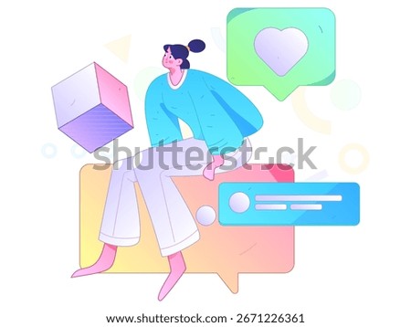 Virtual characters social communication concept business flat vector hand drawn illustration
