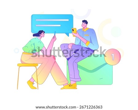 Virtual characters social communication concept business flat vector hand drawn illustration
