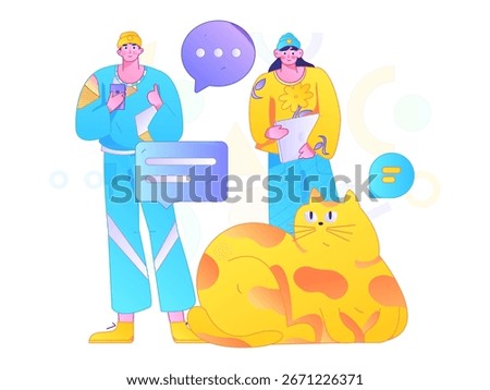 Virtual characters social communication concept business flat vector hand drawn illustration
