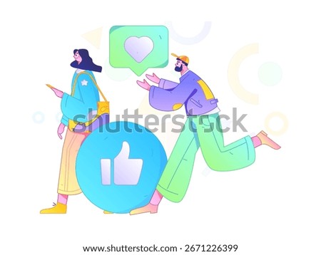 Virtual characters social communication concept business flat vector hand drawn illustration
