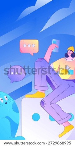 Virtual characters social communication concept business flat vector hand drawn illustration
