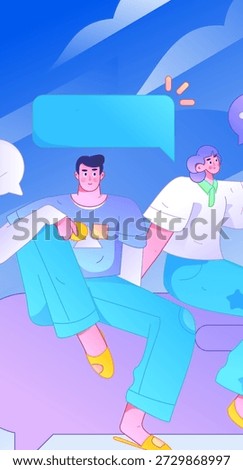 Virtual characters social communication concept business flat vector hand drawn illustration
