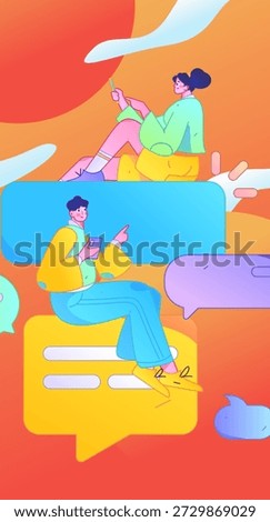 Virtual characters social communication concept business flat vector hand drawn illustration
