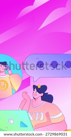 Virtual characters social communication concept business flat vector hand drawn illustration
