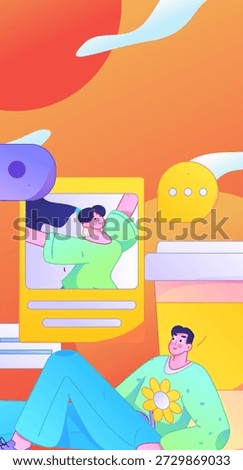 Virtual characters social communication concept business flat vector hand drawn illustration
