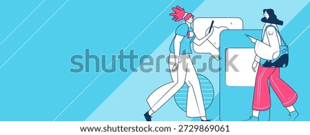 Virtual characters social communication concept business flat vector hand drawn illustration
