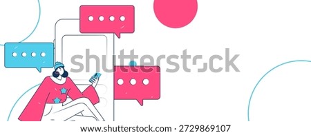 Virtual characters social communication concept business flat vector hand drawn illustration
