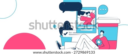Virtual characters social communication concept business flat vector hand drawn illustration
