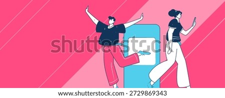 Virtual characters social communication concept business flat vector hand drawn illustration

