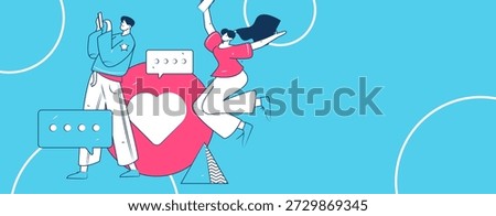 Virtual characters social communication concept business flat vector hand drawn illustration
