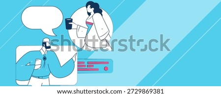 Virtual characters social communication concept business flat vector hand drawn illustration
