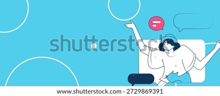 Virtual characters social communication concept business flat vector hand drawn illustration

