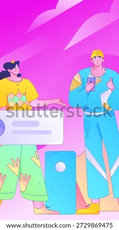 Virtual characters social communication concept business flat vector hand drawn illustration
