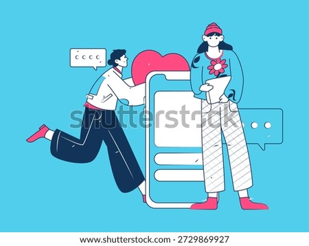 Virtual characters social communication concept business flat vector hand drawn illustration
