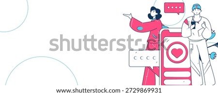 Virtual characters social communication concept business flat vector hand drawn illustration

