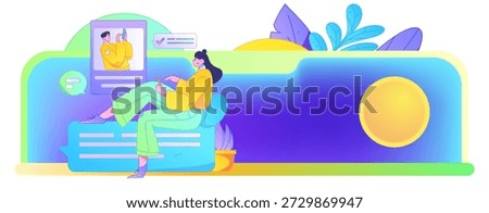 Virtual characters social communication concept business flat vector hand drawn illustration
