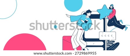 Virtual characters social communication concept business flat vector hand drawn illustration
