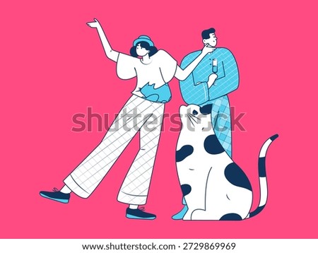 Virtual characters social communication concept business flat vector hand drawn illustration
