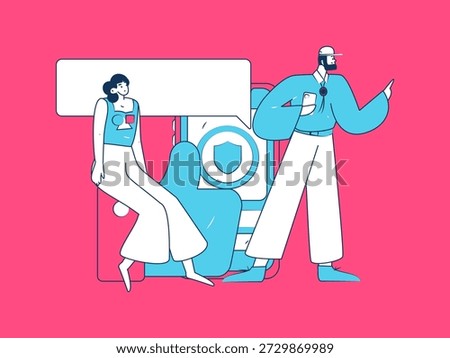 Virtual characters social communication concept business flat vector hand drawn illustration
