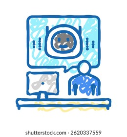 Vector de dibujo de icono de doodle de bot de chat virtual. signo de bot de chat virtual. ilustración de símbolo aislado