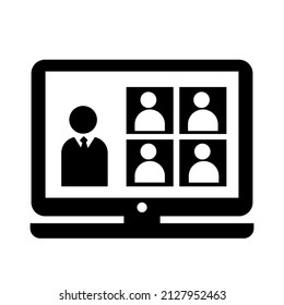 Virtual Chat Symbol. Online Class, Video Conference. Online Meetings On Laptop Icon. Vector Illustration