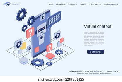 Virtual chatbot modern 3d isometric vector concept illustration. Landing page design template