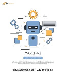 Virtual chatbot, robot, artificial intelligence flat contour style vector concept illustration