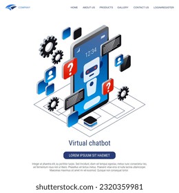 Virtual chatbot, web forum assistant 3d isometric vector concept illustration