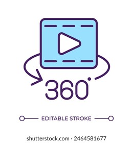 Virtual Cinema RGB-Farbsymbol. Panorama-Video-Symbol. 360 Grad Ansicht. Immersive Erfahrung. Voller Drehwinkel. Isolierte Vektorillustration. Einfache ausgefüllte Linienzeichnung. Bearbeitbarer Strich