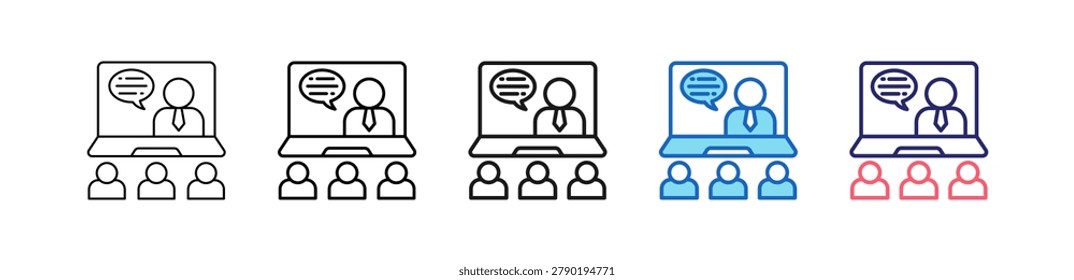 Virtual Class Icon In 5 Different Styles Set Collection.