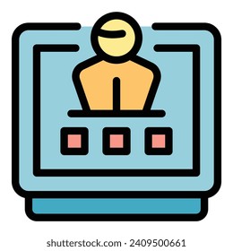 Virtual class icon outline vector. Computer learning. Online education color flat