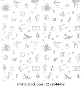 Virtual class. Online School Education Program. Video lesson. Education for children, teens, teenagers, adult students. Vector illustration doodles, line art style background seamless pattern