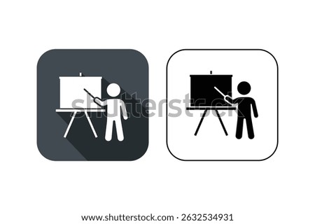 Virtual class presenter with digital whiteboard icon, teacher with presentation board icon