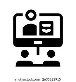 Virtual classroom education icon. Screen with students supporting online learning.