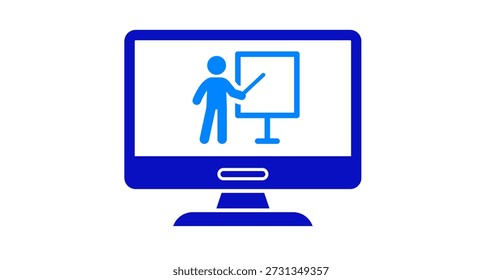 Icono de presentación de educación en aula virtual que se muestra en la pantalla de la computadora