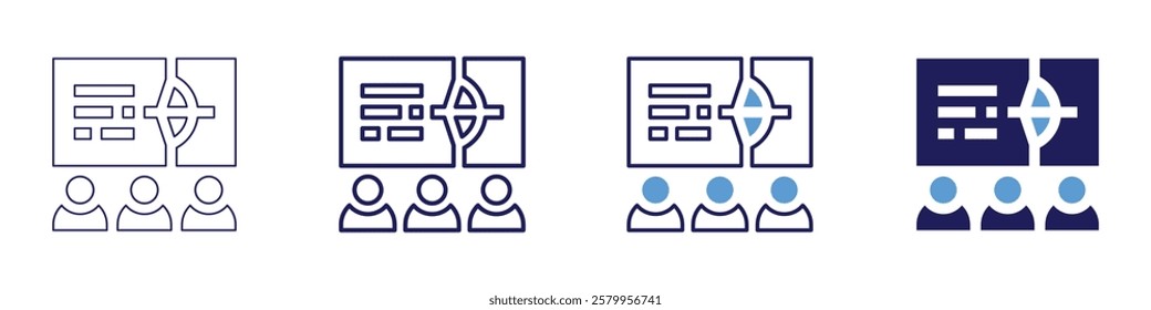 Virtual classroom icon in 4 different styles. Thin Line, Line, Bold Line, Duotone. Duotone style. Editable stroke.
