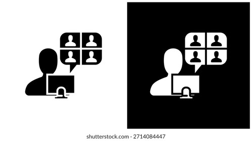Icono De Aula Virtual Fijado En Fondo Blanco Y Negro